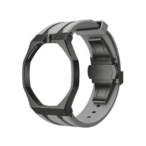 Bracelet Gris — Cadran Noir · 12H